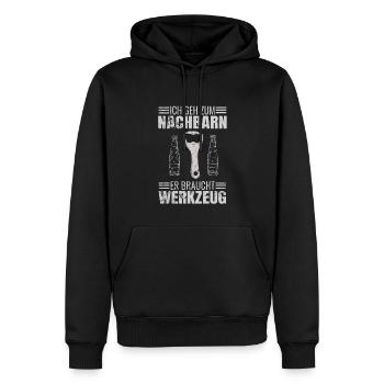 Bier Ich Geh Zum Nachbarn Er Braucht Werkzeug - Männer Premium Bio Hoodie - Schwarz - Vorne - Nico (187cm)