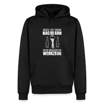 Bier Ich Geh Zum Nachbarn Er Braucht Werkzeug - Männer Premium Bio Hoodie - Schwarz - Vorne - Nico (187cm)