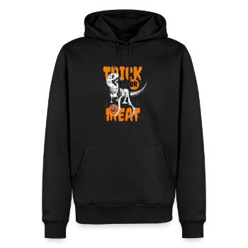 Halloween T-Rex Dinosaurier Trick Or Meat - Männer Premium Bio Hoodie - Schwarz - Vorne - Nico (187cm)