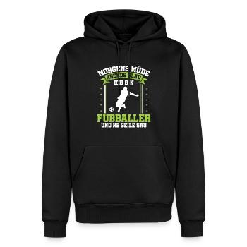 Fußball Morgens Müde Abends Blau Ich Bin Fußballer - Männer Premium Bio Hoodie - Schwarz - Vorne - Nico (187cm)