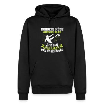 Fußball Morgens Müde Abends Blau Ich Bin Fußballer - Männer Premium Bio Hoodie - Schwarz - Vorne - Nico (187cm)