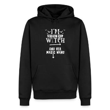 Halloween I'm With The Witch And Her Magic Wand - Männer Premium Bio Hoodie - Schwarz - Vorne - Nico (187cm)