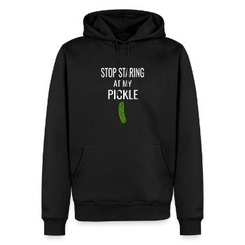 Les hommes qui disent drôle arrêtent de regarder mon cornichon - Sweat à capuche Premium bio Homme - noir - Devant - Nico (187cm)