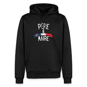 Père et maire humour papa fête des pères - Sweat à capuche Premium bio Homme - noir - Devant - Nico (187cm)