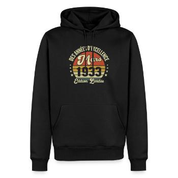 Des Années D'excellence Mars 1933 Cadeau - Sweat à capuche Premium bio Homme - noir - Devant - Nico (187cm)