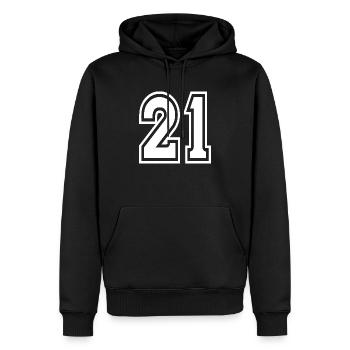 21 numéro de maillot de sport, 21 numéro de dos - Sweat à capuche Premium bio Homme - noir - Devant - Nico (187cm)