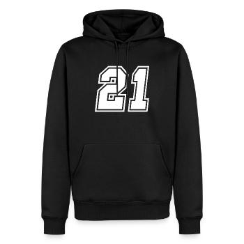 21 numéro de maillot de sport, 21 numéro de dos - Sweat à capuche Premium bio Homme - noir - Devant - Nico (187cm)