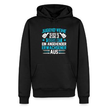 Jugendweihe 2023 ein angehender Erwachsener - Männer Premium Bio Hoodie - Schwarz - Vorne - Nico (187cm)