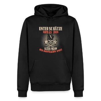 Doppelkopf unterschätze niemalsl - Männer Premium Bio Hoodie - Schwarz - Vorne - Nico (187cm)