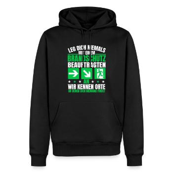 Leg dich niemals an Brandschutzbeauftragter - Männer Premium Bio Hoodie - Schwarz - Vorne - Nico (187cm)