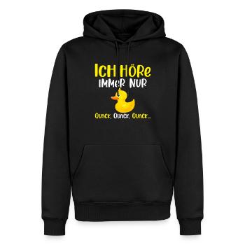 Ich höre immer nur Quack Badeente - Männer Premium Bio Hoodie - Schwarz - Vorne - Nico (187cm)