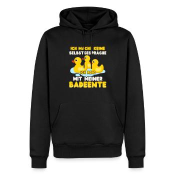 Ich rede mit meiner Badeente Gummiente - Männer Premium Bio Hoodie - Schwarz - Vorne - Nico (187cm)