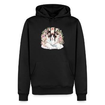 Ragdoll Katze mit Blumen - Aquarell - Männer Premium Bio Hoodie - Schwarz - Vorne - Nico (187cm)