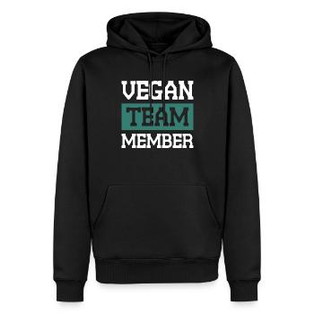 Vegan Team - Männer Premium Bio Hoodie - Schwarz - Vorne - Nico (187cm)