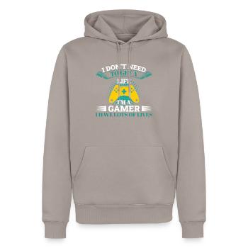 I don't need to get a life gamer lover - Men’s Premium Organic Hoodie - taupe - Front - Nico (187cm)