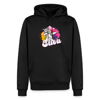 ELISA - Beautiful name with dabbing unicorn - Men’s Premium Organic Hoodie - black - Front - Nico (187cm)