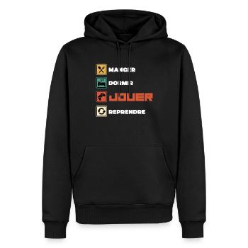 Manger dormir jouer reprendre - Sweat à capuche Premium bio Homme - noir - Devant - Nico (187cm)