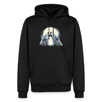 Deux loups hurlant à la Lune Couple de loups - Sweat à capuche Premium bio Homme - noir - Devant - Nico (187cm)
