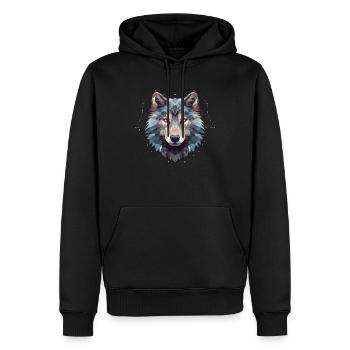 Tête de loup géométrique - Sweat à capuche Premium bio Homme - noir - Devant - Nico (187cm)