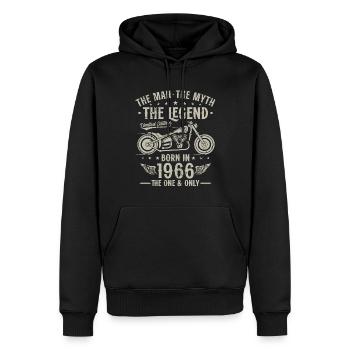 1966 Vintage homme mythe légende moto - Sweat à capuche Premium bio Homme - noir - Devant - Nico (187cm)