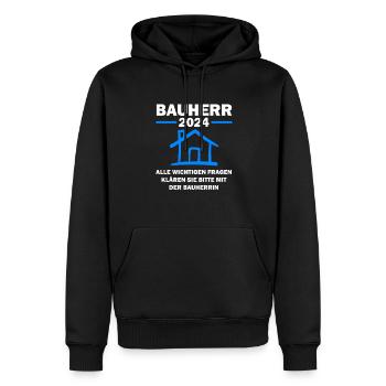 Bauherr 2024 Hausbau Baustelle Geschenk - Männer Premium Bio Hoodie - Schwarz - Vorne - Nico (187cm)