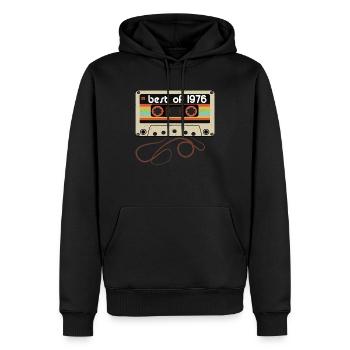 Millésime légendaire 1976 - Sweat à capuche Premium bio Homme - noir - Devant - Nico (187cm)
