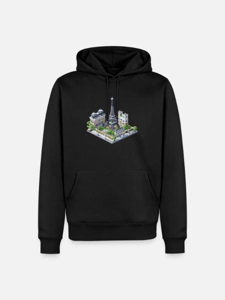 Paris City Voxel Pixel Design Miniature Travel - Men’s Premium Organic Hoodie - black