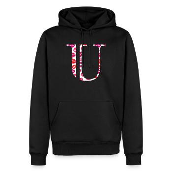 Lettre u bisous - Sweat à capuche Premium bio Homme - noir - Devant - Nico (187cm)