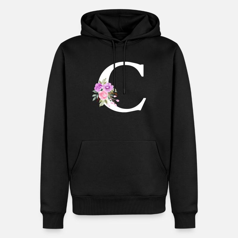 Lettre c floral violet - Sweat à capuche Premium bio Homme - noir