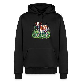 PixelArt Happy Cow - Männer Premium Bio Hoodie - Schwarz - Vorne - Nico (187cm)