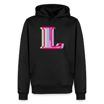 Lettre l multicolore - Sweat à capuche Premium bio Homme - noir - Devant - Nico (187cm)