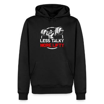 Weniger Geschwätz, mehr Lifty Gorilla - Männer Premium Bio Hoodie - Schwarz - Vorne - Nico (187cm)