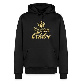 Königinnen werden im Oktober mit goldenem Glitzer geboren - Männer Premium Bio Hoodie - Schwarz - Vorne - Nico (187cm)