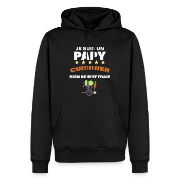 Attention C'est Papy Qui Cuisine Cadeau Homme - Sweat à capuche Premium bio Homme - noir - Devant - Nico (187cm)