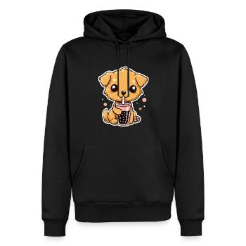 Chien mignon boit du thé à bulles - Sweat à capuche Premium bio Homme - noir - Devant - Nico (187cm)