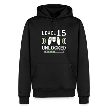 Level 15 Unlocked Completed 15th Gamer Birthday - Men’s Premium Organic Hoodie - black - Front - Nico (187cm)