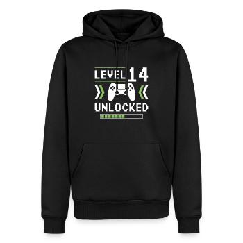 14. Geburtstag 14. Lebensjahr Level 14 entsperrt - Männer Premium Bio Hoodie - Schwarz - Vorne - Nico (187cm)