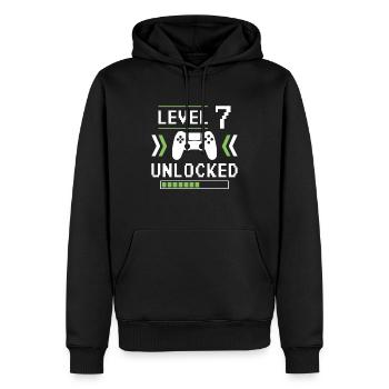 Level 7 freigeschaltet - Männer Premium Bio Hoodie - Schwarz - Vorne - Nico (187cm)