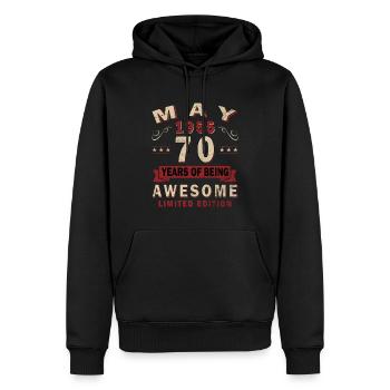 Legendary since May 1955, May 1955 - Men’s Premium Organic Hoodie - black - Front - Nico (187cm)