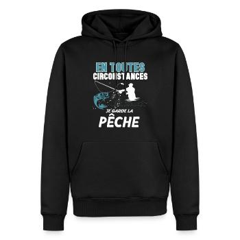 Je garde la peche Idée Cadeau Papa Pêcheur - Sweat à capuche Premium bio Homme - noir - Devant - Nico (187cm)