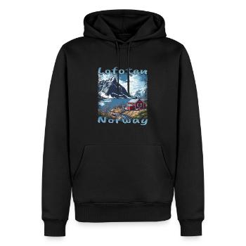 Lofoten Norwegisches Holzhaus Berge Meer Grunge - Männer Premium Bio Hoodie - Schwarz - Vorne - Nico (187cm)