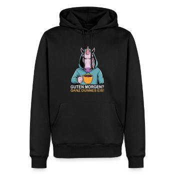 Good morning very thin funny unicorn - Men’s Premium Organic Hoodie - black - Front - Nico (187cm)