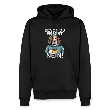 Avant de demander Pas de beagle drôle - Sweat à capuche Premium bio Homme - noir - Devant - Nico (187cm)