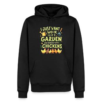 Poules du jardin - Sweat à capuche Premium bio Homme - noir - Devant - Nico (187cm)