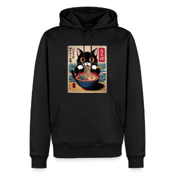 Kawaii Cat Ramen Nouilles Anime Cat - Sweat à capuche Premium bio Homme - noir - Devant - Nico (187cm)