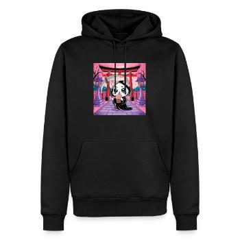 Sensenmann Anime Katze Kirschblüte - Männer Premium Bio Hoodie - Schwarz - Vorne - Nico (187cm)