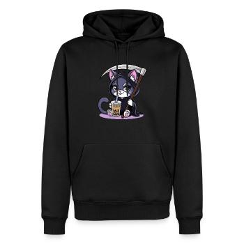 Sensenmann Anime Katze Kirschblüte - Männer Premium Bio Hoodie - Schwarz - Vorne - Nico (187cm)