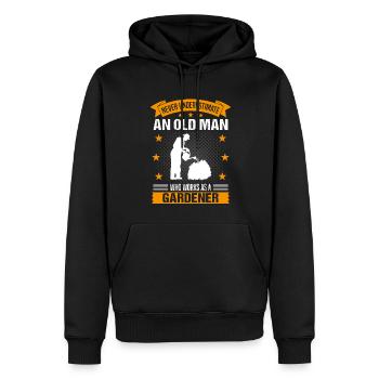 Jardinier vieil homme drôle disant cadeau d’homme - Sweat à capuche Premium bio Homme - noir - Devant - Nico (187cm)
