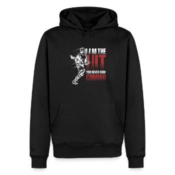 Je suis le hit que tu n’as jamais vu venir Polocrosse - Sweat à capuche Premium bio Homme - noir - Devant - Nico (187cm)