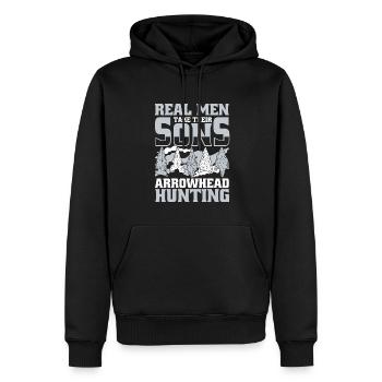 Real Men Take Their Sons Arrowhead Collecting - Men’s Premium Organic Hoodie - black - Front - Nico (187cm)